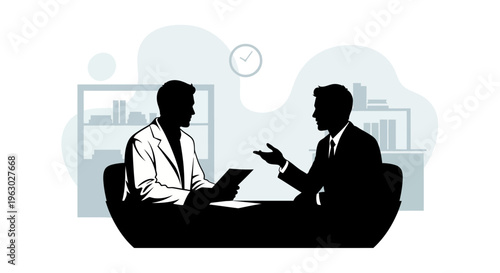 Two businessmen in silhouette discussing business matters.