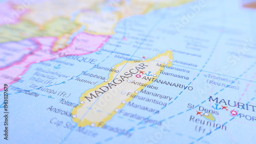 Map of Madagascar and Mauritius, Islands in the Indian Ocean
