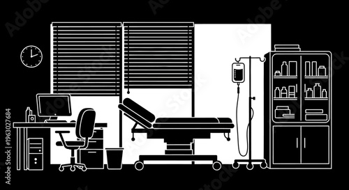 Medical Examination Room with Equipment and Computer.