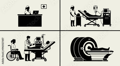 Medical Illustrations Depicting Healthcare Scenarios and Technology.