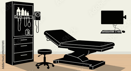 Medical Examination Room with Equipment and Computer.