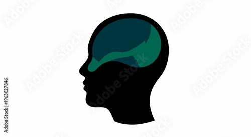 Silhouette of a human head with a stylized brain illustration inside.