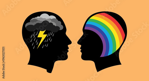 Two human heads facing each other symbolizing emotions.