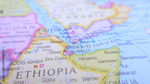 Bild auf Leinwand Close Up Map of Djibouti, Ethiopia, Yemen, Eritrea and Somalia