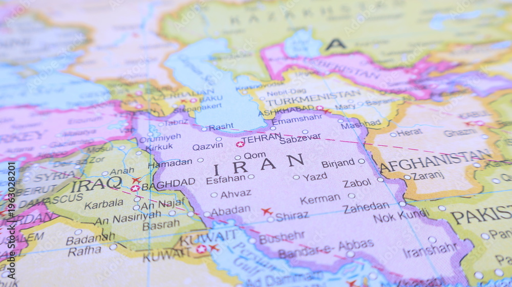 Naklejka premium Political Map of Iran and surrounding countries, Travel