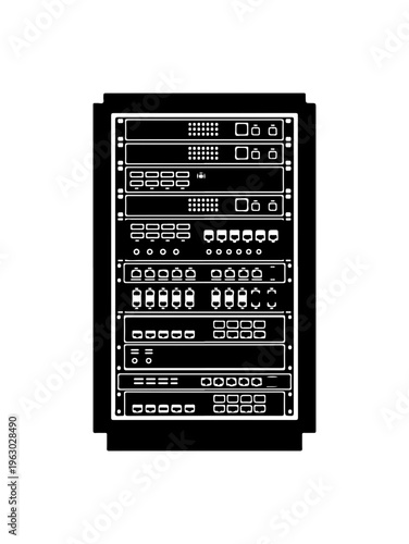 Modern Server Rack with Network Switches and Patch Panels - Vector Illustration