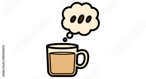 A cartoon coffee cup with a thought bubble.
