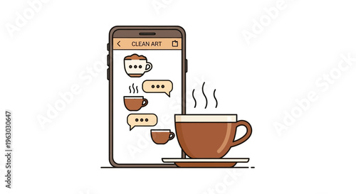 A coffee cup and phone illustration.
