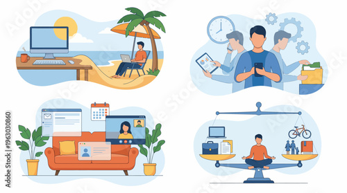 Work Life Balance Remote Work Lifestyle Hybrid Office and Home Vector