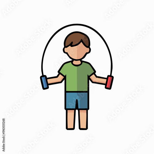 Cartoon boy playing with jump rope illustration
