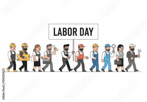 Diverse group of workers celebrating Labor Day holiday together.