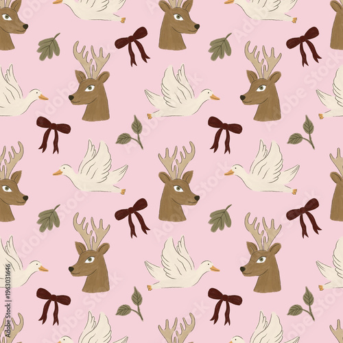 Cartoon animals seamless pattern. Illustration for fabric und textile design, wallpaper, packaging, nursery, greeting cards, decoration.