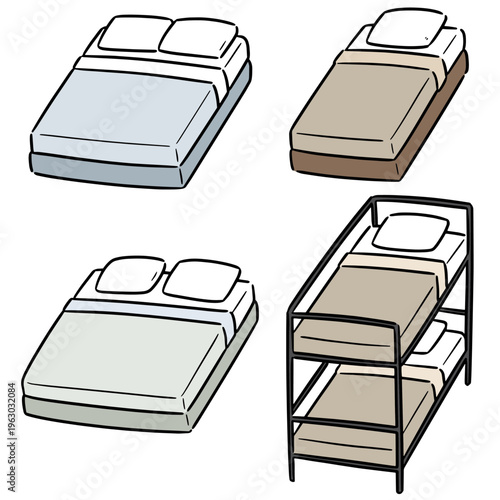 vector set of bed cartoon