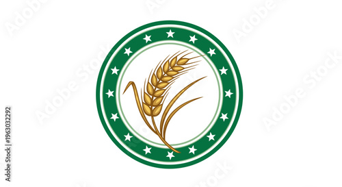Golden Wheat Sheaf Emblem with Stars - Agricultural Symbol