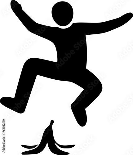 Man Slipping on Banana Peel Silhouette - Comical Accident and Hazard Warning Vector Illustration