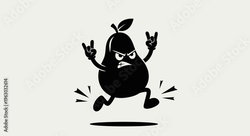 Angry Pear Character Rocking Out with Horns.