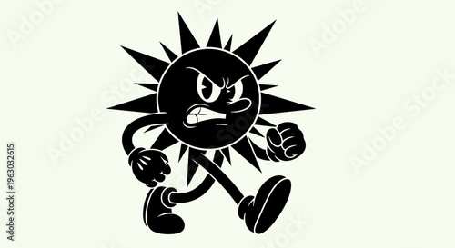 Angry Cartoon Sun Character Walking Aggressively.
