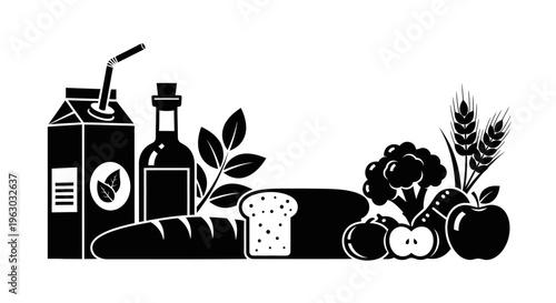 Assortment of Healthy Food and Drink Items Displayed Together.