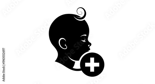 Baby Head Silhouette with Plus Sign Icon.
