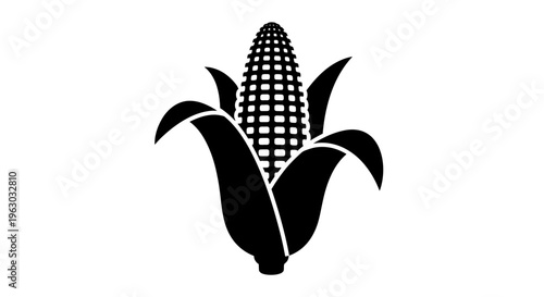 Black and white illustration of a ripe corn cob.