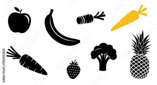 Collection of Fresh Fruits and Vegetables Icons.