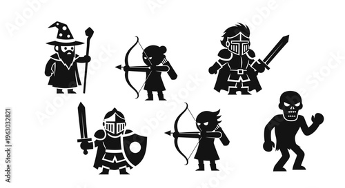 Collection of Fantasy Game Characters Silhouettes.