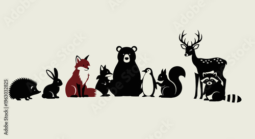 Tableau sur toile Collection of Forest Animals in Stylized Silhouette Art.
