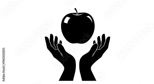 Silhouette of Hands Holding a Shiny Apple Above.