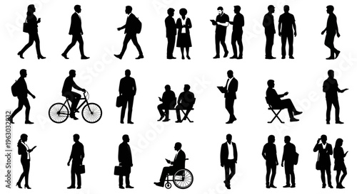 Collection of Diverse Silhouettes of People in Various Poses.