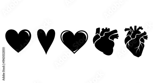 Collection of Heart Icons and Anatomical Illustrations.