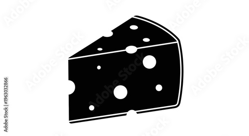 Black and White Slice of Swiss Cheese Icon.