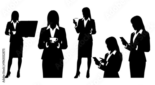 Silhouettes of businesswomen in various professional poses.