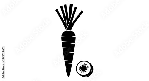 Simple Black and White Carrot Icon with Slice.