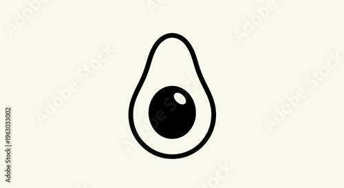 Simple Avocado Icon with Black Seed and Outline.