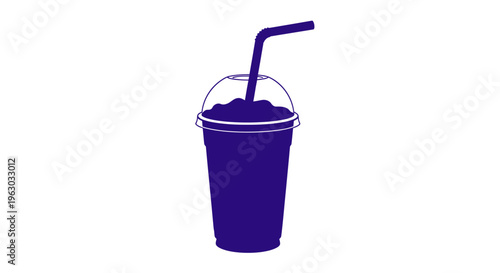 Dark Blue Slushy Drink with Straw in Clear Plastic Cup.