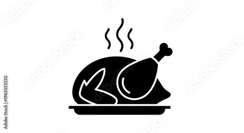 Roasted Chicken Icon with Steam on a Plate.