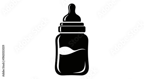 Simple Black Icon of a Baby Feeding Bottle.