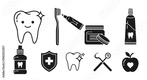 Dental Hygiene Icons Collection for Oral Care and Health.