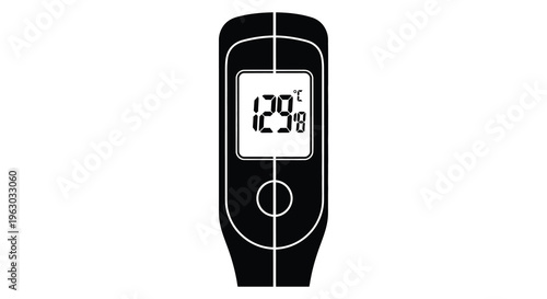 Digital thermometer displaying 129 8 degrees celsius black silhouette