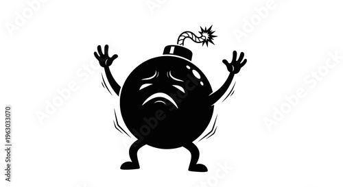 Sad Bomb Character with Arms Raised in Fear.