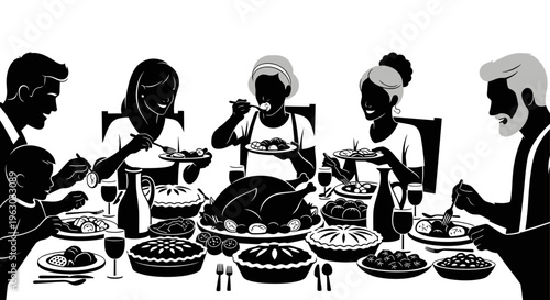 Diverse Family Enjoying a Festive Holiday Feast Together.