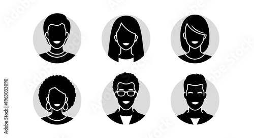 Set of Diverse User Profile Icons in Silhouette Style.