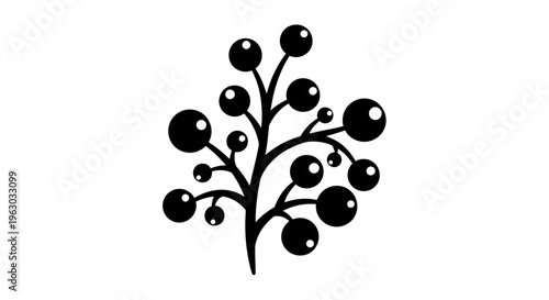 Simple Black Silhouette of a Branch with Berries.