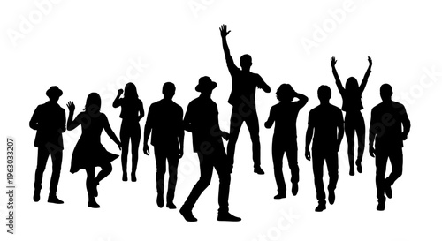 Diverse Group of People Silhouettes Celebrating Together.