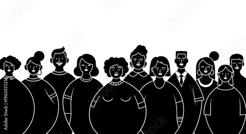 Diverse Group of People Silhouettes Standing Together.