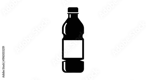 Black Silhouette of a Plastic Bottle with Label.