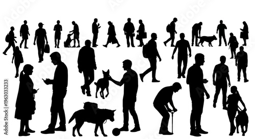 Diverse Group of People Silhouettes in Various Activities.