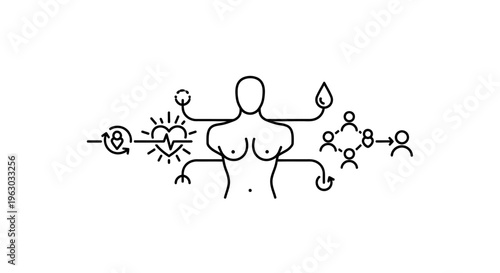 Human Body Health and Social Connection Icons.