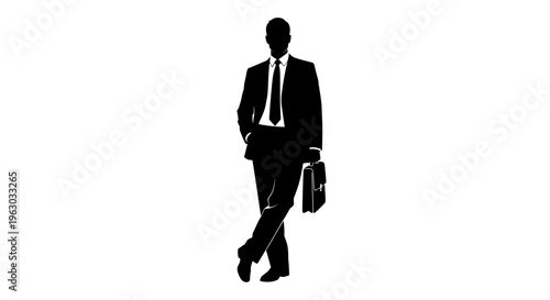 Silhouette of a businessman standing confidently with a briefcase.