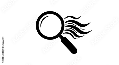 Magnifying glass with fiery trails symbolizing fast search.